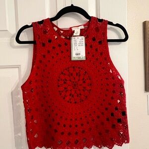 Zara Red Crochet Crop Top
